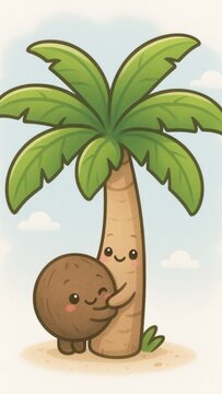 Cute cartoon coconut tree friends mobile wallpaper