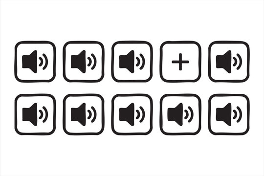 Audio Volume Icon Set with Speaker Sound Control and Mute Button Symbols