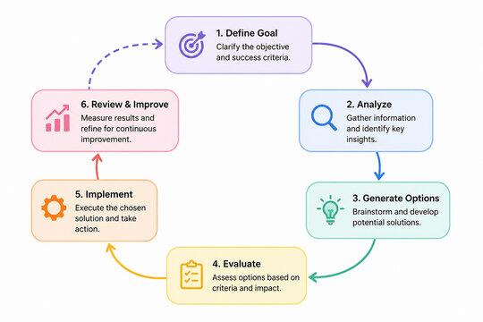A diagram illustrating the Plan-Do-Check-Act cycle for continuous improvement, showing six sequential steps.