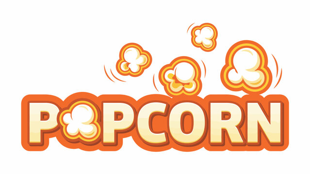 Colorful popcorn graphic with popping kernels and text on white background