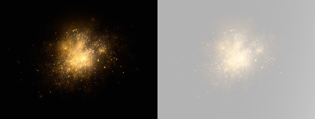 Festive golden sparkles scattering in a bright luminous burst © theladydarina