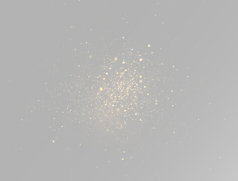 Magical golden light burst with flying sparkle dust particles