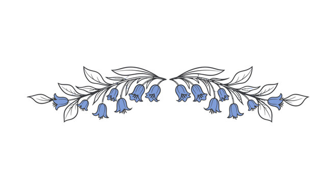 Bluebell Flowers Illustration with Leaves.