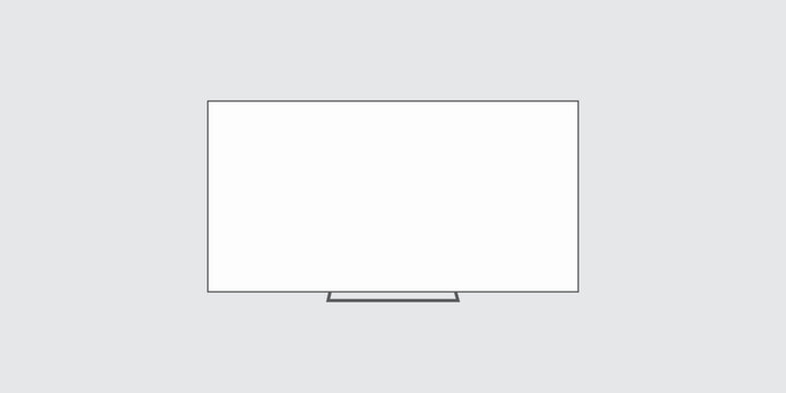 4K TV flat screen lcd or oled, plasma, realistic illustration, White blank monitor mockup. wide flatscreen monitor hanging on the wall