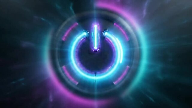 Colorful Neon Power Button with Glowing Glow Effect