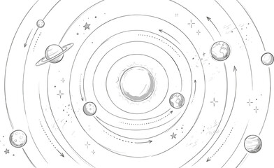 Hand drawn solar system vector illustration with sun and planets orbiting in space sketch style astronomy  © Sujon Shah