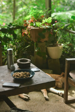 Fried rice in the middle tropical jungle restaurant at asap isep smokehouse west java 