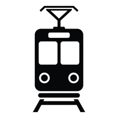 Naklejka premium Tram vehicle icon with windows and overhead power line icon