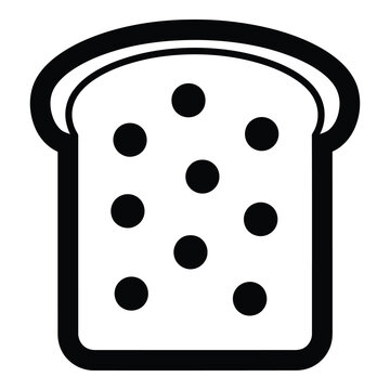 Black and white illustration of a slice of bread with holes  food icon icon