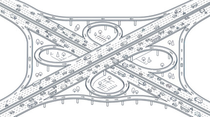 Obraz premium Complex Highway Interchange Illustration - Traffic Flow and Urban Transport Network