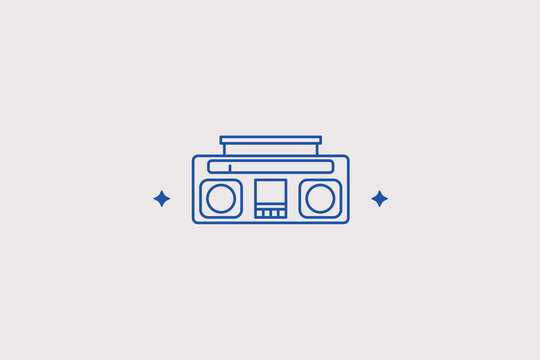 Portable retro radio boombox cassette player line icon for vintage electronics shop, outdoor picnic event music. Nostalgic vector illustration for sound entertainment.