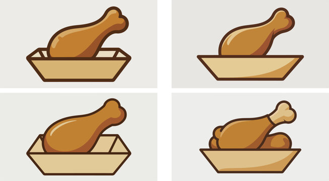 cartoon chicken drumsticks in paper boxes on gray background