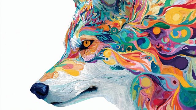 Colorful Abstract Wolf Head Illustration