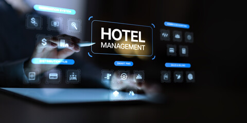 Fototapeta premium Hotel Management Dashboard with Digital Interface and Smart Technology Integration