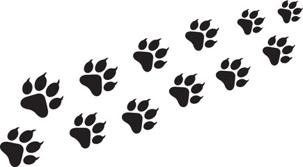 Fototapeta premium Black paw prints, animal footprints, vector icons, paw marks, trail signs
