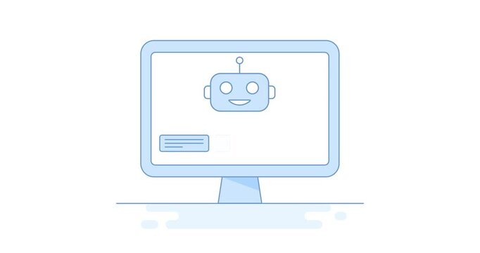 AI desktop dashboard, 4k video animated scene. Modular blocks interface animation with futuristic blue UI layout on white background.