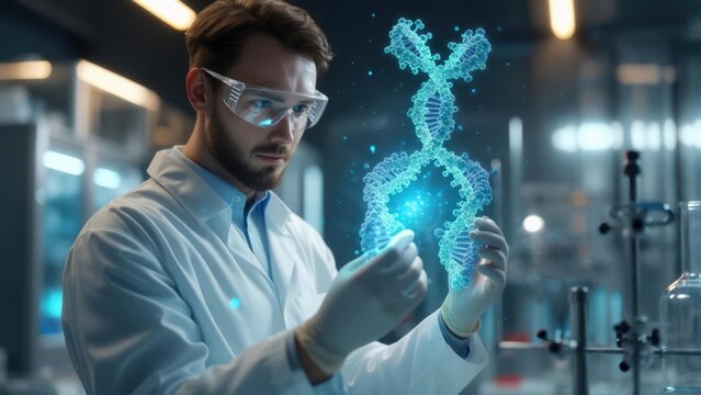 Scientist studies DNA in a lab