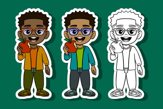 Boy Eating Apple Sticker Set