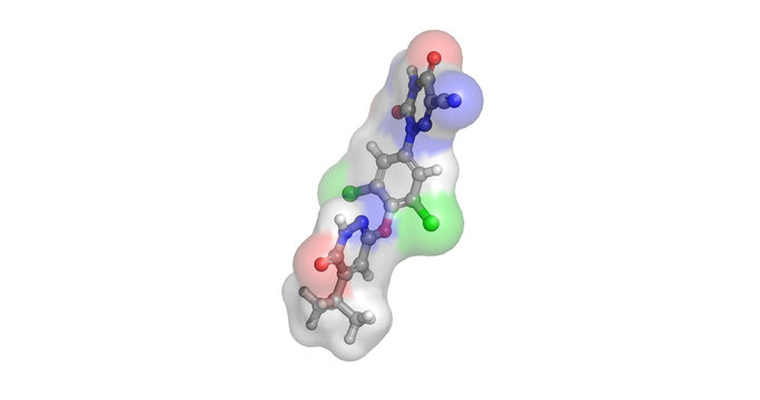 Resmetirom, non-alcoholic steatohepatitis drug, 3D molecule 4K
