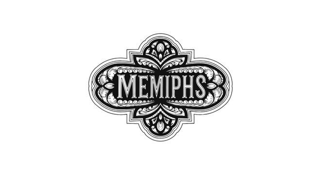 Ornate vintage label with decorative scrollwork and classic text