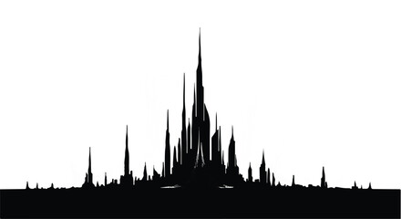 Fototapeta premium Abstract, spiky silhouette of a cityscape against a white background, suggesting urban energy and growth.
