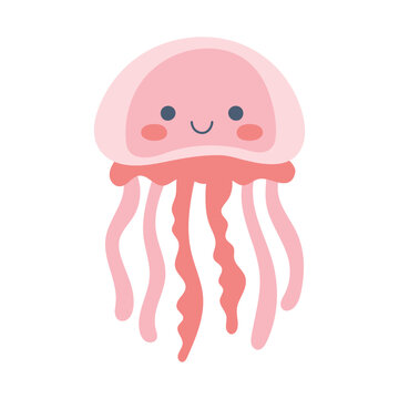 Cute pastel jellyfish in naive doodle style. Flat vector illustration. Ideal for kids design, nursery, print and packaging.