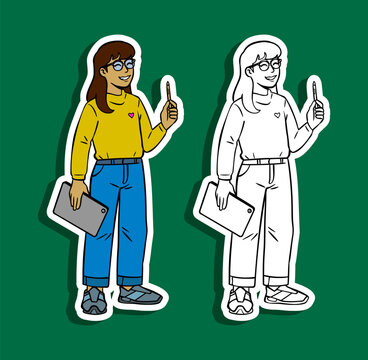 Female Graphic Designer with Tablet and Stylus Illustration Set