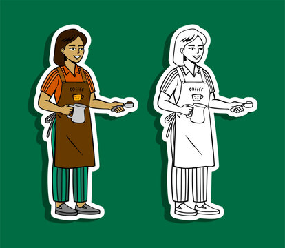 Barista Woman Serving Coffee Illustration