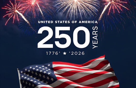 USA 250 Celebration America 250th Anniversary Patriotic Commemorative Banner Design, America 250 Years Independence Anniversary Celebration Background with USA Theme, United States 250th Anniversary P