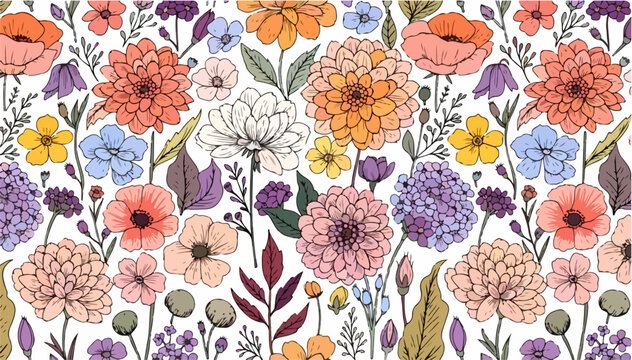 Watercolor flower vector background optimized for seamless textile print and fashion fabric design