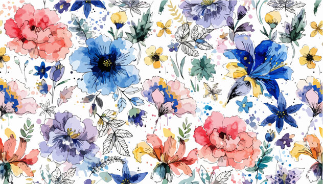Watercolor flower vector background optimized for seamless textile print and fashion fabric design