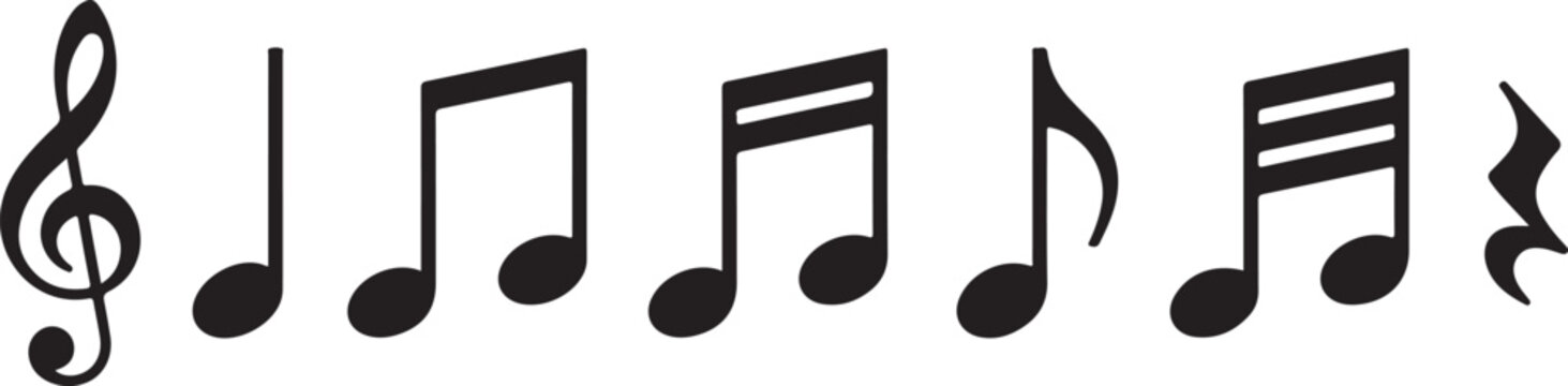 Music notes icons set. Black notes symbol on white background