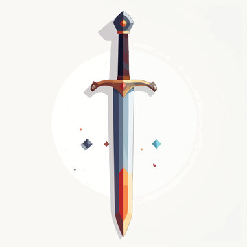 Stylized Fantasy Medieval Sword Icon Isolated on White.