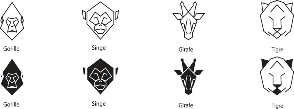 Geometric animal head logos