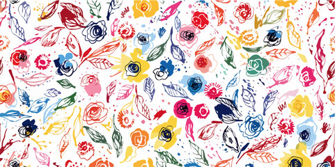 Naklejka premium Vibrant watercolor wildflower seamless pattern vector illustration for modern wallpaper design decor