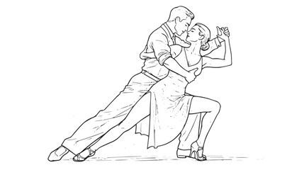 Obraz premium Passionate Ballroom Dance Couple Line Art Illustration Elegance Romance and Performance Concept