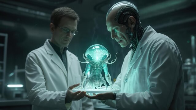 Scientists examine alien creature