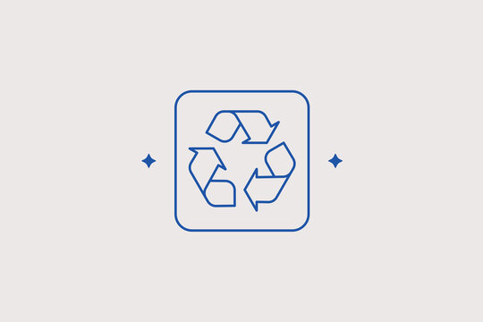 Square recycle sign badge with three arrows line icon for garbage sorting app, waste processing center, eco store. Helpful vector illustration for recycling service.