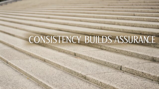 Consistency and Assurance in Architecture: Detailed Image of Stone Steps with Inspirational Quote for Design Concepts