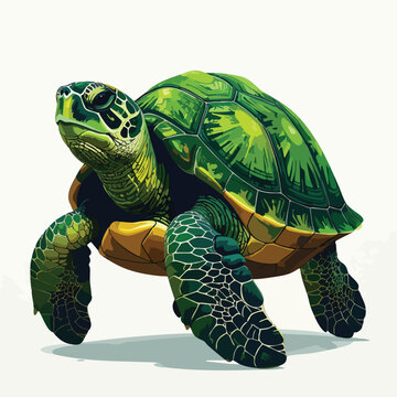 Vibrant illustration of a green sea turtle walking.