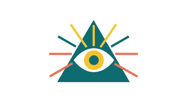 Mysterious all-seeing eye symbol with colorful rays and triangle
