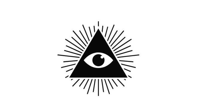 Mysterious all-seeing eye symbol with sunburst rays, mystical triangle icon