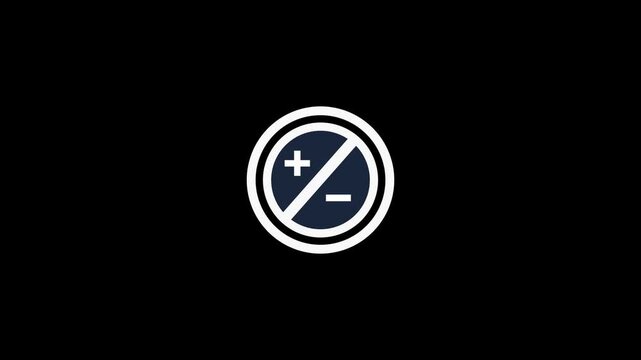 Circular prohibition sign with plus and minus symbols on black background circle