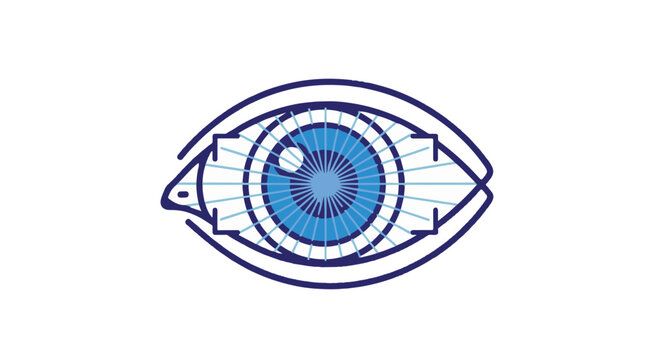 Blue eye illustration with detailed iris and pupil, eye care concept