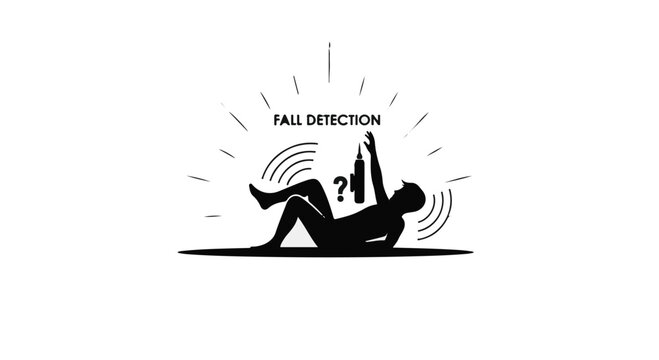 Fall detection concept with person lying on ground, raising hand for help