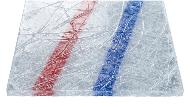 Ice rink markings with red and blue lines on transparent background