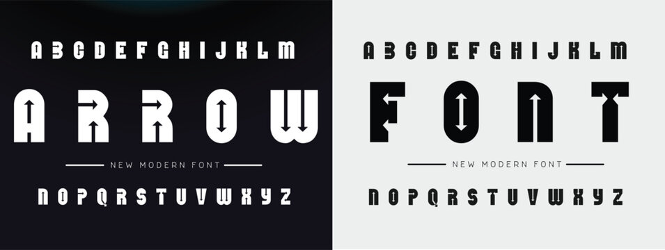 ARROW Modern Font. Regular and Bold font. Typography urban style alphabet fonts for fashion, sport, space, technology, digital, movie, logo design, vector illustration