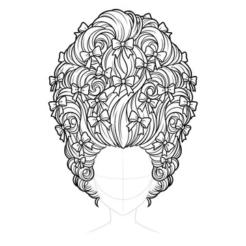 Hand drawn sketch of rococo pouf covered in small bows.