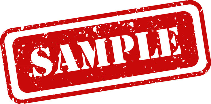 Red rubber stamp with the word 'sample' isolated on white background distressed texture