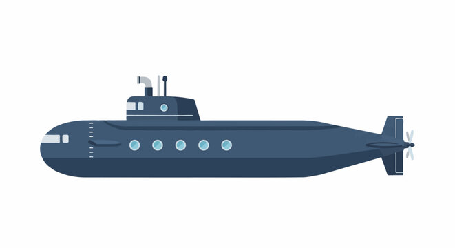 A dark blue, pixelated submarine is depicted with a white background